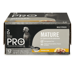 Pure Balance Pro+ Chicken Stew Wet Dog Food for Mature Pets, Grain Free, 3.5 oz Cups (12 Pack)