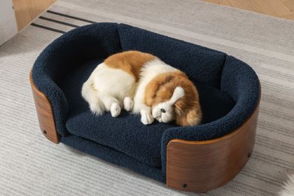 Scandinavian style Elevated Dog Bed Pet Sofa With Solid Wood legs and Walnut Bent Wood Back, Cashmere Cushion,Small Size